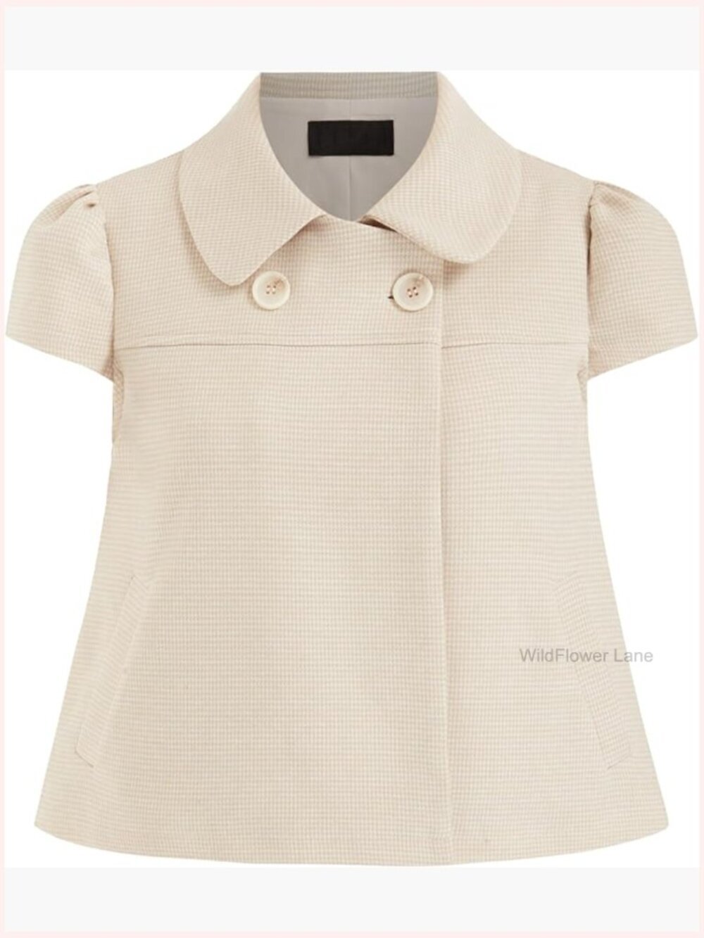 Peter Pan Collar Crop Top Short Sleeve Button Down Blouse